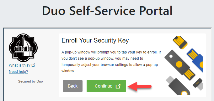 DUO Portal Security Key Prompt